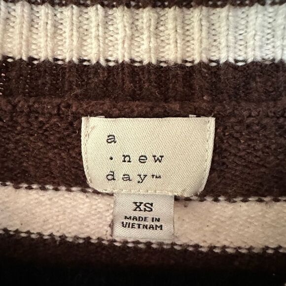 Women's Mock Turtleneck Pullover Sweater - A New Day Brown/Ivory Striped Size XS - Picture 4 of 5